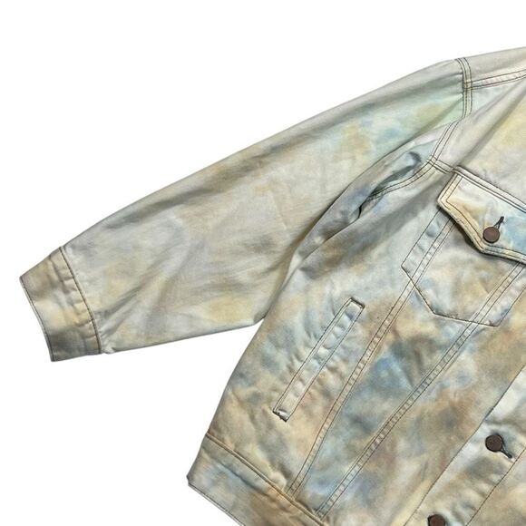 Free People M/L White Multi Colored Tie Dye Denim Oversized Jacket - Picture 7 of 13
